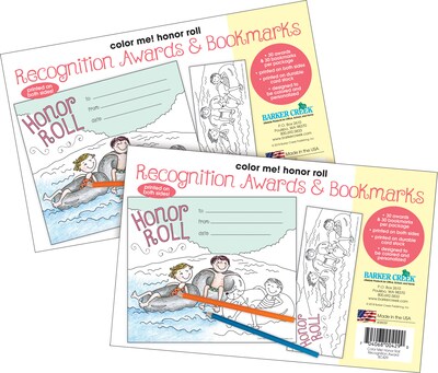 Barker Creek Color Me! Honor Roll Awards & Bookmarks Set, 8.5" x 5.5”, Multicolored, 60/Set (4148)