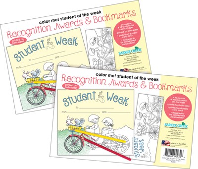 Barker Creek Color Me! Student of the Week Awards & Bookmarks Set, 8.5" x 5.5”, Multicolored, 60/Set (4149)