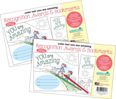 Barker Creek Color Me! You Are Amazing Awards & Bookmarks Set, 8.5" x 5.5”, Multicolored, 60/Set (4150)