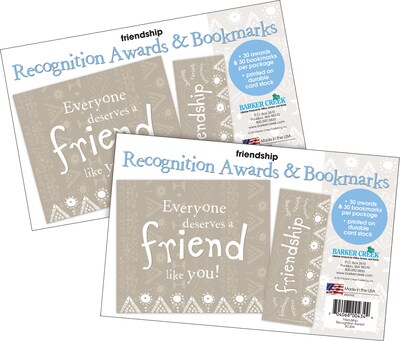 Barker Creek Friendship Awards & Bookmarks Set, 8.5" x 5.5”, Multicolored, 60/Set (4153)