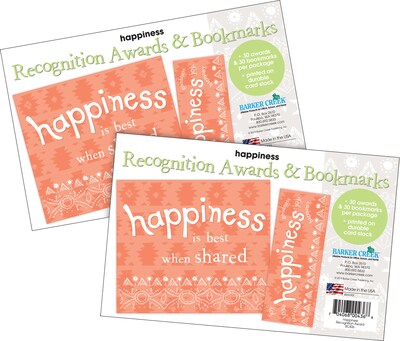 Barker Creek Happiness Awards & Bookmarks Set, 8.5" x 5.5”, Multicolored, 60/Set (4155)
