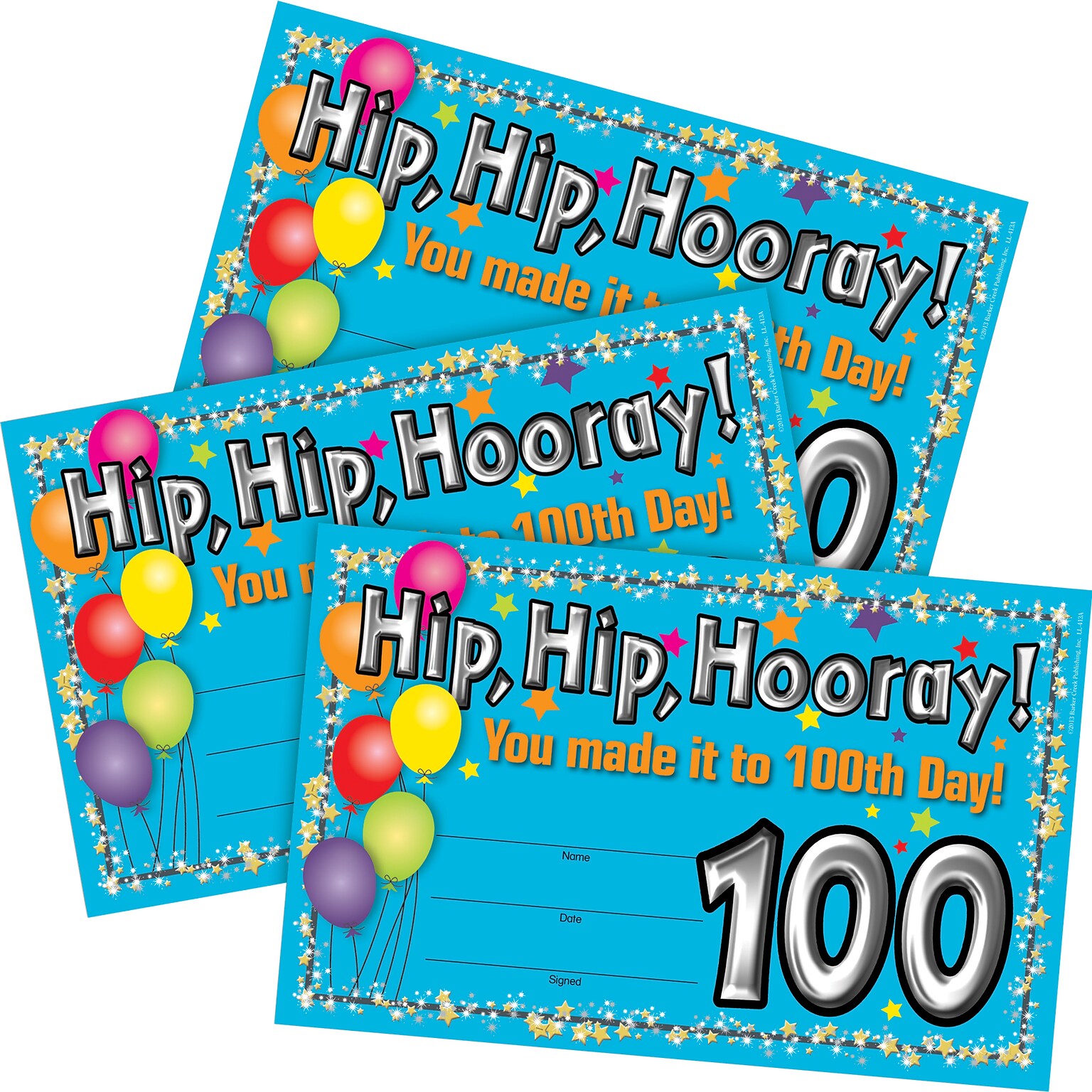 Barker Creek 100th Day Recognition Awards, 8.5 x 5.5”, Multicolored, 90/Set (4162)