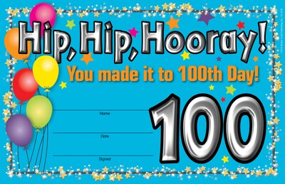 Barker Creek 100th Day Recognition Awards, 8.5 x 5.5”, Multicolored, 90/Set (4162)