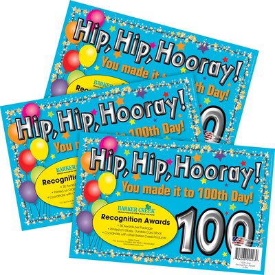 Barker Creek 100th Day Recognition Awards, 8.5" x 5.5”, Multicolored, 90/Set (4162)