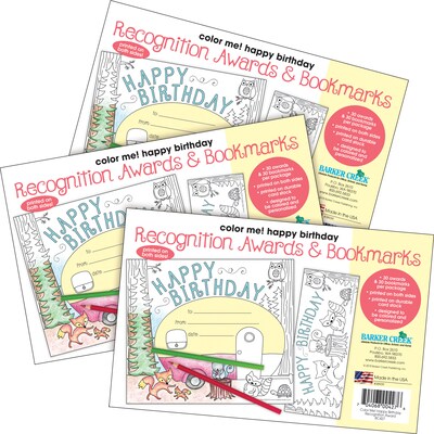 Barker Creek Color Me! Happy Birthday Awards & Bookmarks, 90/Set (4163)