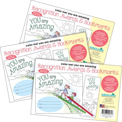 Barker Creek Color Me! You Are Amazing Awards & Bookmarks Set, 8.5" x 5.5”, Multicolored, 90/Set (4167)