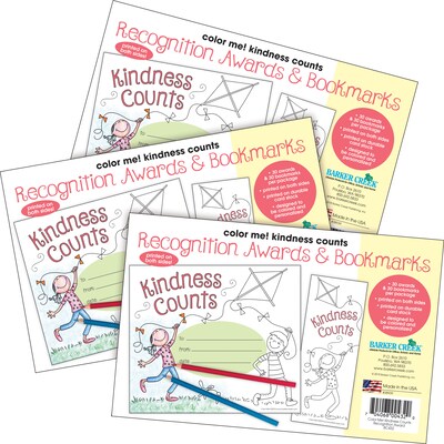 Barker Creek Color Me! Kindness Counts Awards & Bookmarks Set, 8.5" x 5.5”, Multicolored, 90/Set (4168)