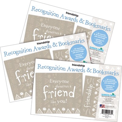 Barker Creek Friendship Awards & Bookmarks Set, 8.5" x 5.5”, Multicolored, 90/Set (4170)
