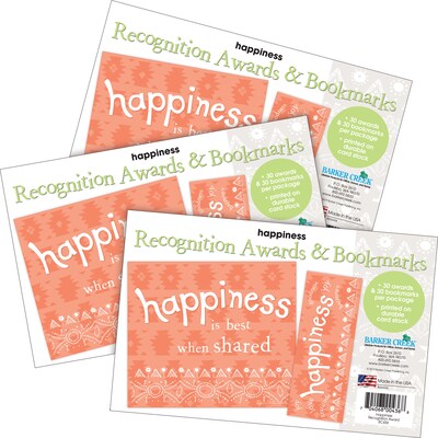 Barker Creek Happiness Awards & Bookmarks Set, 8.5" x 5.5”, Multicolored, 90/Set (4172)
