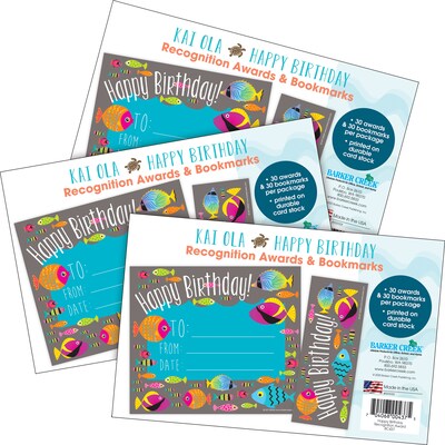 Barker Creek Kai Ola Happy Birthday Awards & Bookmarks Set, 8.5" x 5.5”, Multicolored, 90/Set (4173)