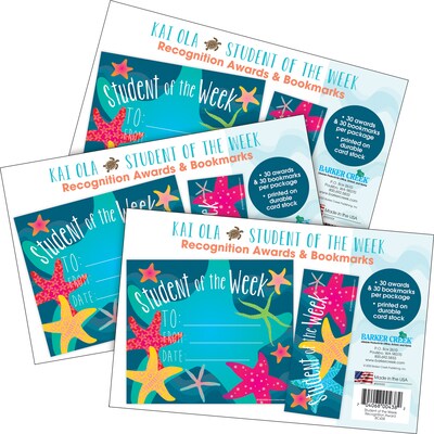 Barker Creek Kai Ola Student of the Week Awards & Bookmarks Set, 8.5" x 5.5”, Multicolored, 90/Set (4174)