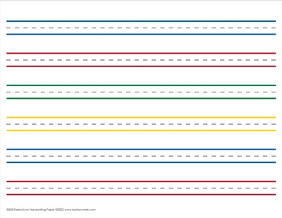 Barker Creek Raised Rule Handwriting Practice Paper, 8.5" x 11", 60 lbs., Multicolored, 300 Sheets/Pack (5503-06)
