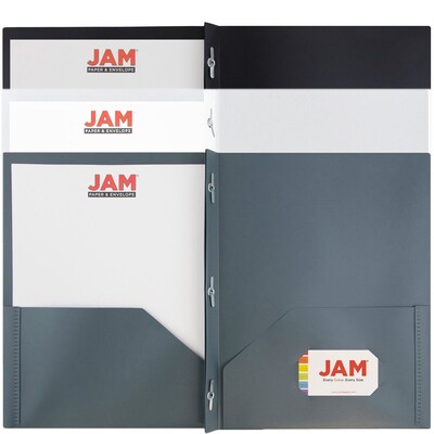 JAM Paper Plastic Two-Pocket School Folders, Assorted Business Colors, 6/Pack (382ECBAasst)