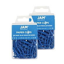JAM Paper® Colored Standard Paper Clips, Small 1 Inch, Baby Blue Paperclips, 2 Packs of 100 (2218190