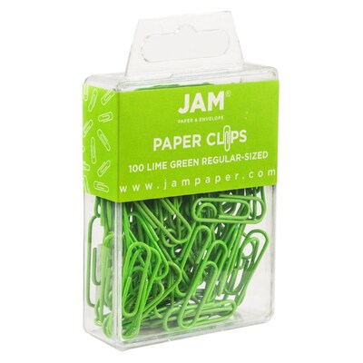 JAM Paper® Colored Standard Paper Clips, Small 1 Inch, Lime Green Paperclips, 2 Packs of 100 (21830624a)