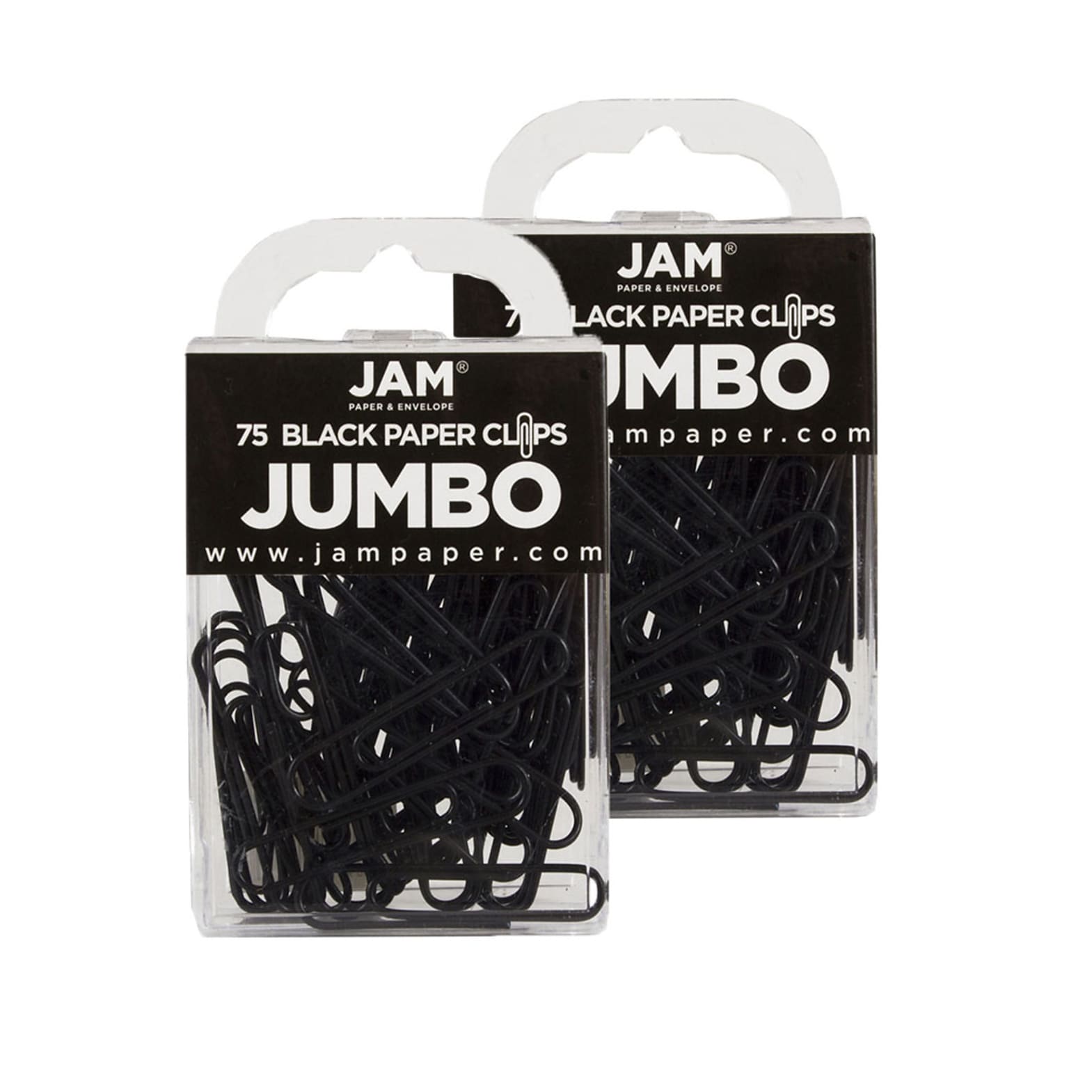 JAM Paper® Colored Jumbo Paper Clips, Large 2 Inch, Black Paperclips, 2 Packs of 75 (2184933a)