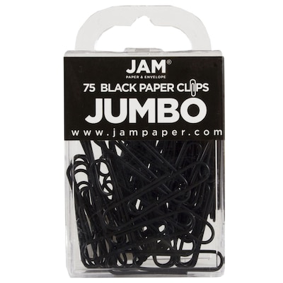 JAM Paper® Colored Jumbo Paper Clips, Large 2 Inch, Black Paperclips, 2 Packs of 75 (2184933a)