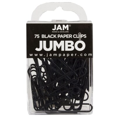 JAM Paper® Colored Jumbo Paper Clips, Large 2 Inch, Black Paperclips, 2 Packs of 75 (2184933a)