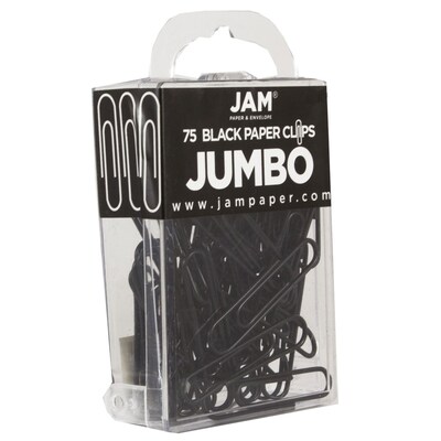 JAM Paper® Colored Jumbo Paper Clips, Large 2 Inch, Black Paperclips, 2 Packs of 75 (2184933a)