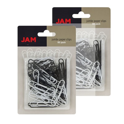JAM Paper® Colored Jumbo Paper Clips, Large 2 Inch, Assorted Black/White Paperclips, 2 Packs of 60 (