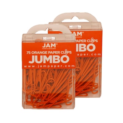 JAM Paper Large Paper Clips, Orange, 2/Pack (42186871a)