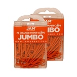 JAM Paper® Colored Jumbo Paper Clips, Large 2 Inch, Orange Paperclips, 2 Packs of 75 (42186871a)