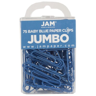 JAM Paper® Colored Jumbo Paper Clips, Large 2 Inch, Baby Blue Paperclips, 2 Packs of 75 (221819034a)