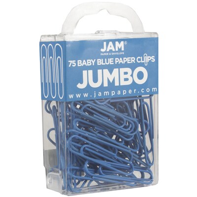JAM Paper® Colored Jumbo Paper Clips, Large 2 Inch, Baby Blue Paperclips, 2 Packs of 75 (221819034a)