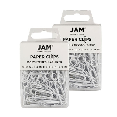 JAM Paper® Colored Standard Paper Clips, Small 1 Inch, White Paperclips, 2 Packs of 100 (2183755a)