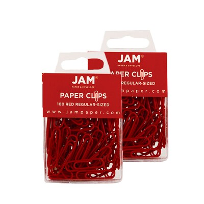 JAM Paper Small Paper Clips, Red, 2 Packs of 100 (2185200a)