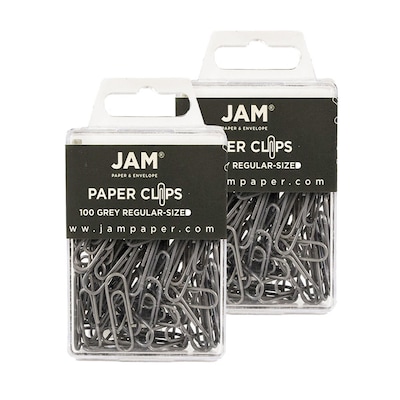 JAM Paper® Colored Standard Paper Clips, Small 1 Inch, Grey Paperclips, 2 Packs of 100 (21830626a)