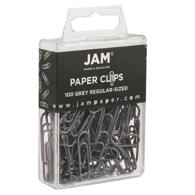 JAM Paper® Colored Standard Paper Clips, Small 1 Inch, Grey Paperclips, 2 Packs of 100 (21830626a)