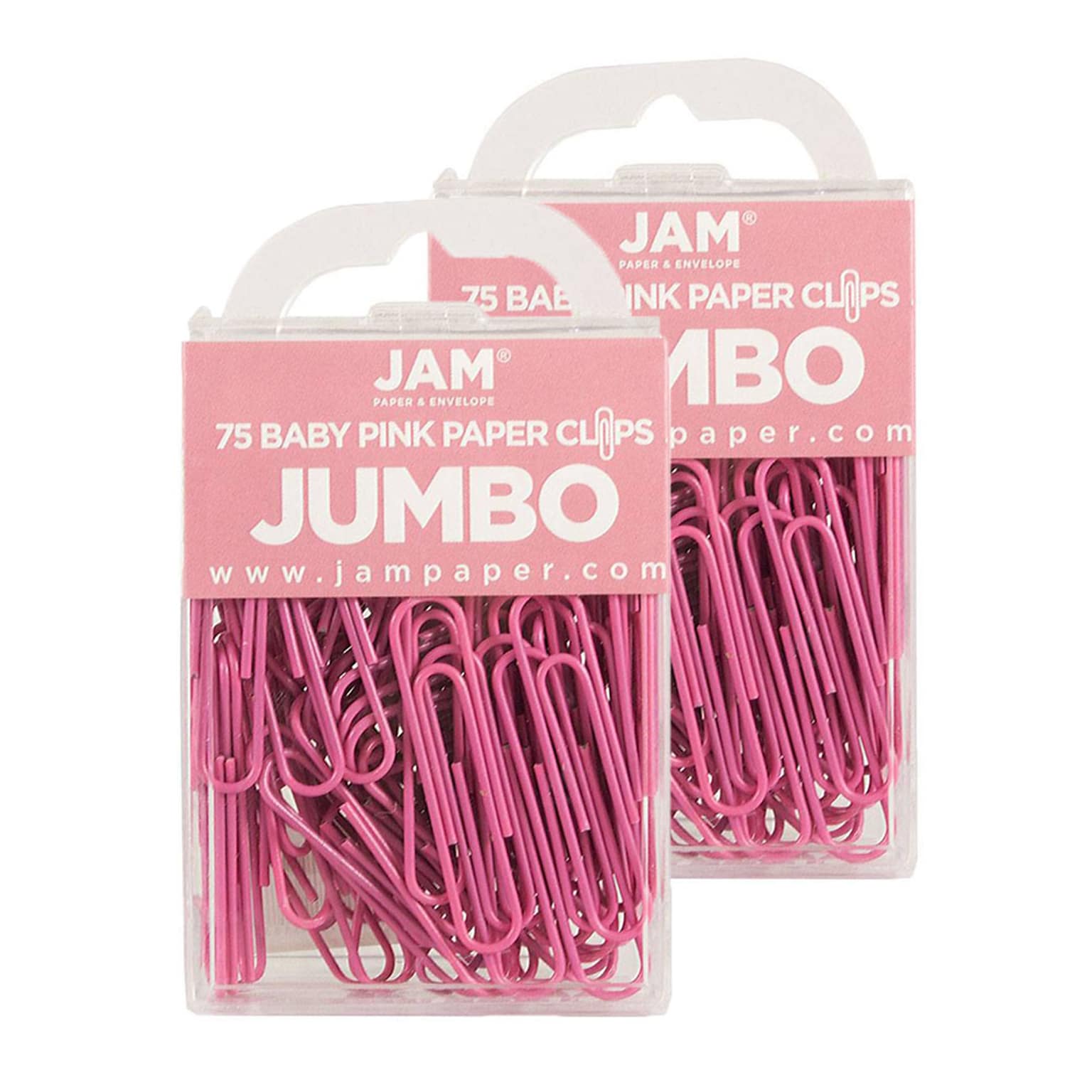 JAM Paper Large Paper Clips, Pink, 2 Packs of 75 (42186873A)