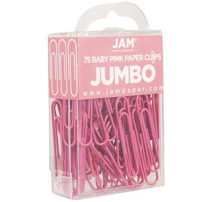 JAM Paper Large Paper Clips, Pink, 2 Packs of 75 (42186873A)