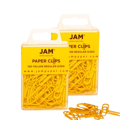 JAM Paper® Colored Standard Paper Clips, Small 1 Inch, Yellow Paperclips, 2 Packs of 100 (2183756a)