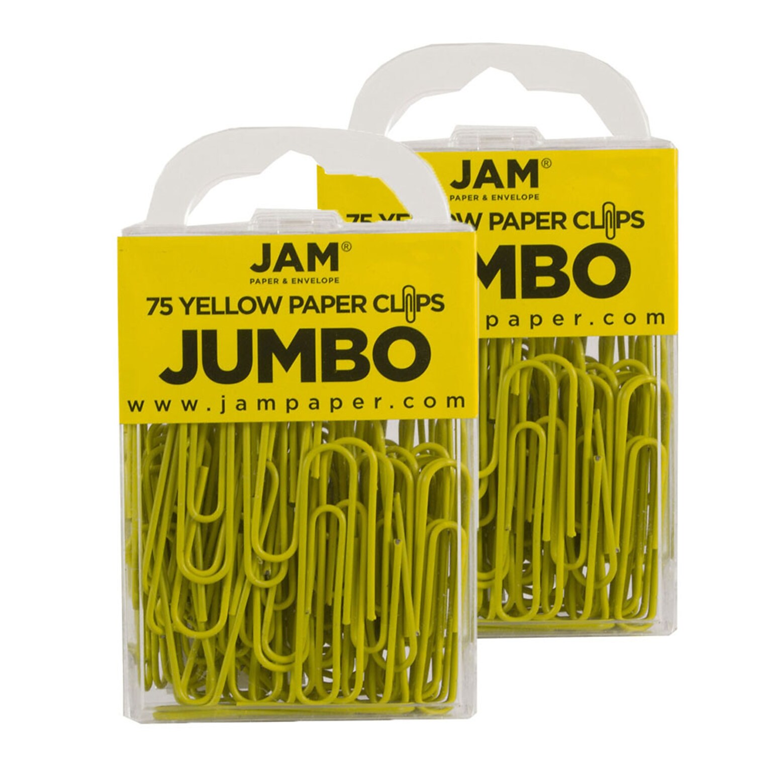 JAM Paper® Colored Jumbo Paper Clips, Large 2 Inch, Yellow Paperclips, 2 Packs of 75 (42182236a)