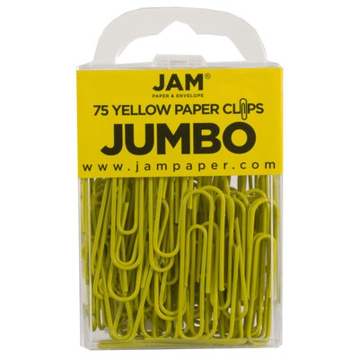 JAM Paper® Colored Jumbo Paper Clips, Large 2 Inch, Yellow Paperclips, 2 Packs of 75 (42182236a)