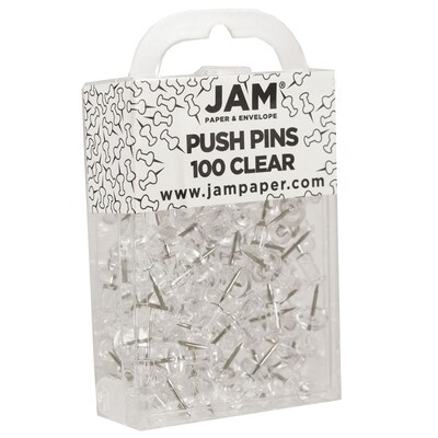 JAM Paper Push Pins, Clear, 2 Packs of 100 (222419050A)