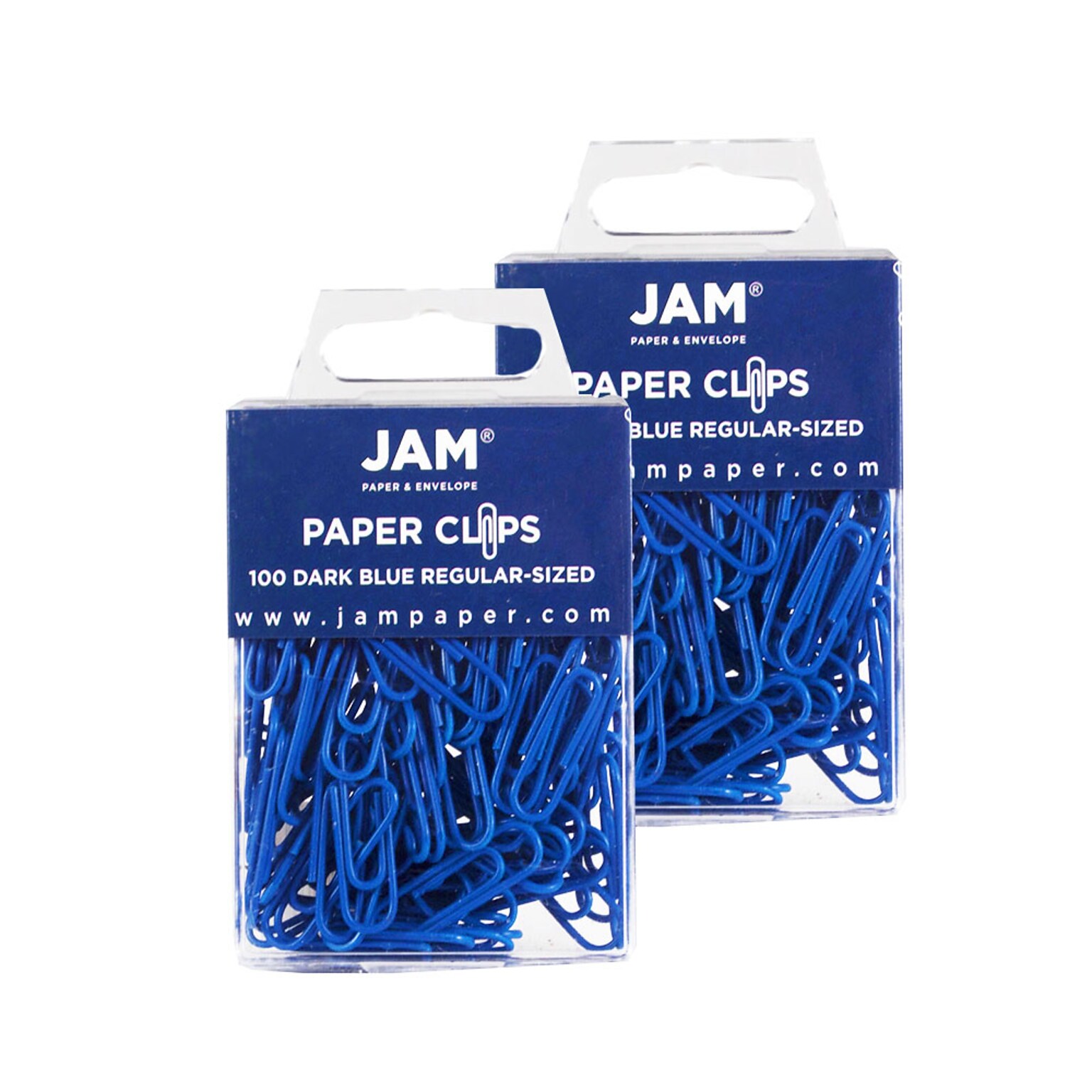 JAM Paper® Colored Standard Paper Clips, Small 1 Inch, Dark Blue Paperclips, 2 Packs of 100 (42186868a)