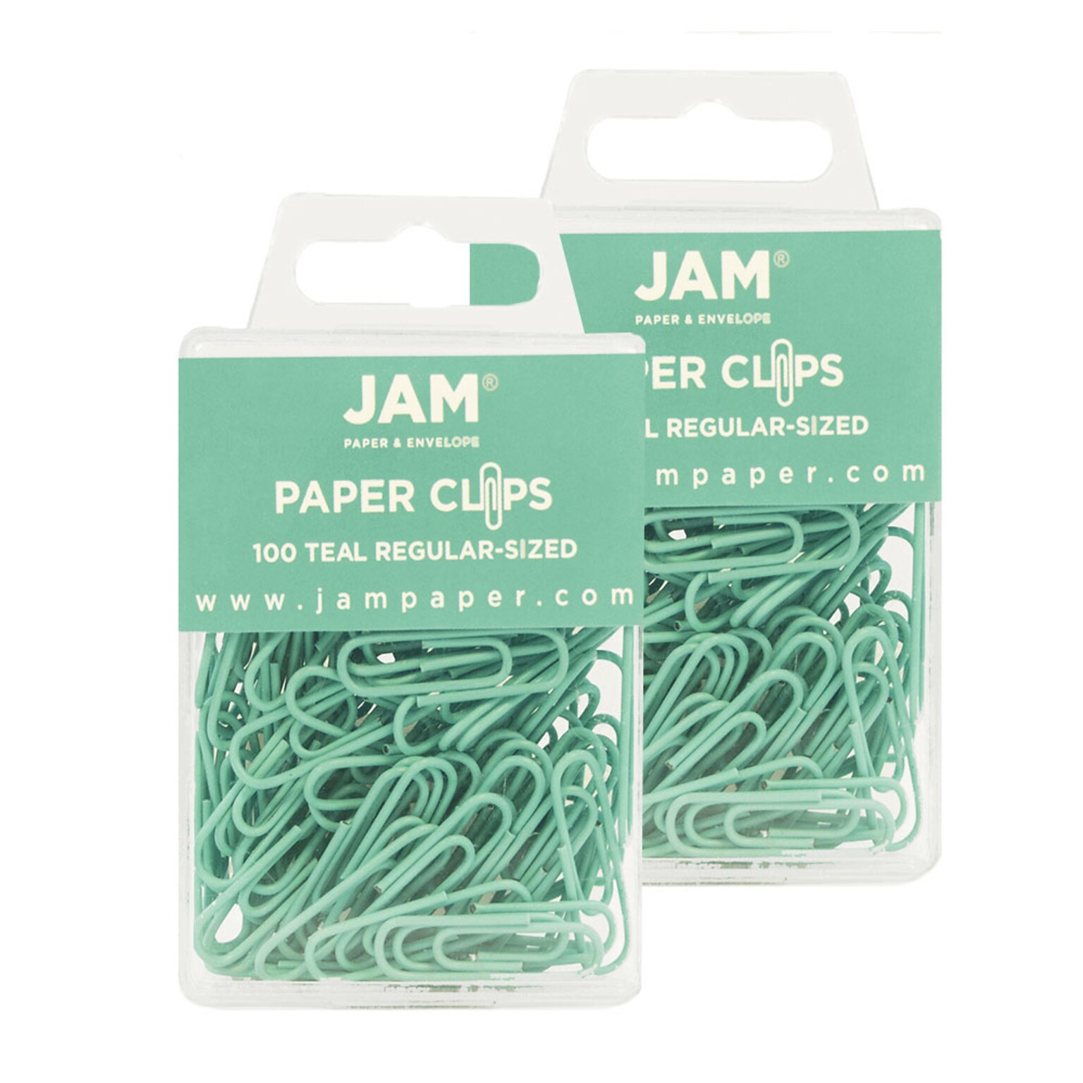 JAM Paper Small Paper Clips, Teal, 2 Packs of 100 (21832064a)