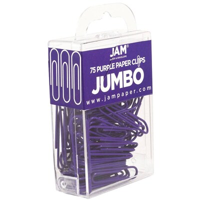 JAM Paper® Colored Jumbo Paper Clips, Large 2 Inch, Purple Paperclips, 2 Packs of 75 (42186879a)