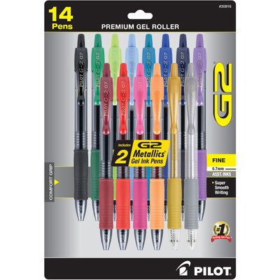 Pilot G2 Premium & G2 Metallics Retractable Gel Pens, Fine Point, Assorted Ink, 14/Pack (30816)
