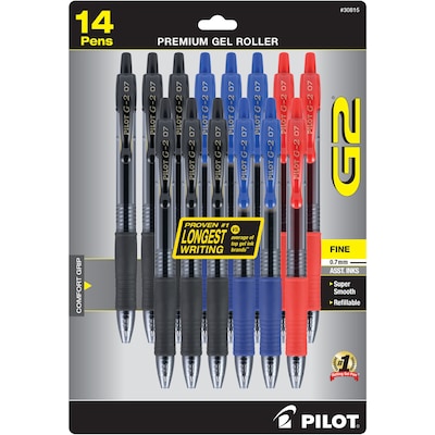 Pilot G2 Retractable Gel Ink Pens, Fine Point, 0.7 mm, Clear Barrel,  Assorted Ink Colors, Pack Of 20