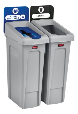 Rubbermaid Slim Jim Plastic Recycling Station Two Stream Landfill/Mixed Recycling, 23 Gal., Gray (20