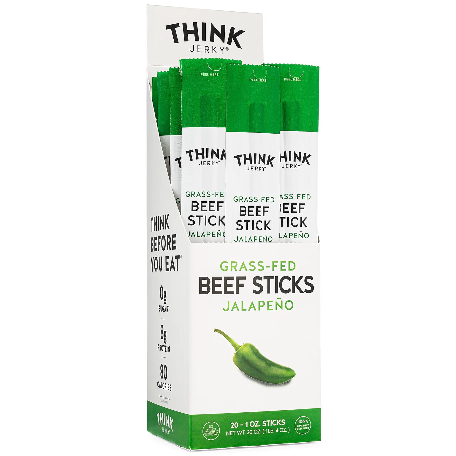 Think Jerky Jalapeno Beef Jerky Sticks, 1 oz., 20/Box (337-00003)