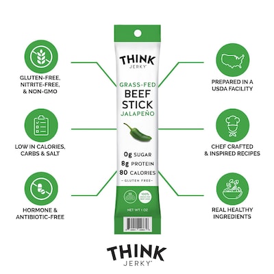 Think Jerky Jalapeno Beef Jerky Sticks, 1 oz., 20/Box (337-00003)