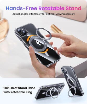 SaharaCase Hybrid-Flex Kickstand MagSafe Phone Case for iPhone 15, Shock Absorbing, Clear (CP00442)