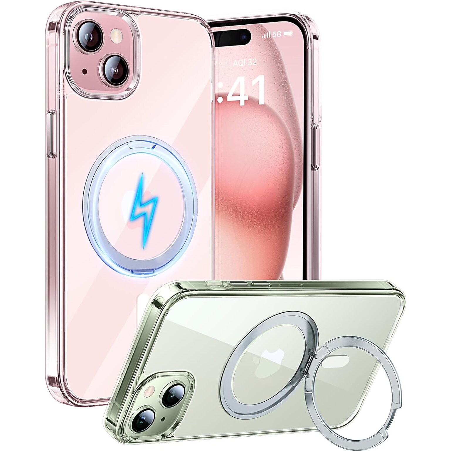 SaharaCase Hybrid-Flex Kickstand MagSafe Phone Case for iPhone 15, Shock Absorbing, Clear (CP00442)