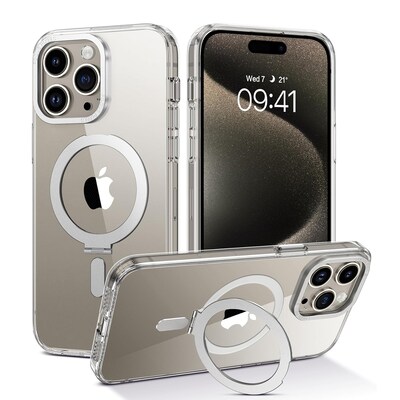 SaharaCase Hybrid-Flex Kickstand MagSafe Phone Case for iPhone 15 Pro Max, Shock Absorbing, Clear (CP00473)