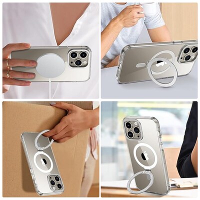 SaharaCase Hybrid-Flex Kickstand MagSafe Phone Case for iPhone 15 Pro Max, Shock Absorbing, Clear (CP00473)